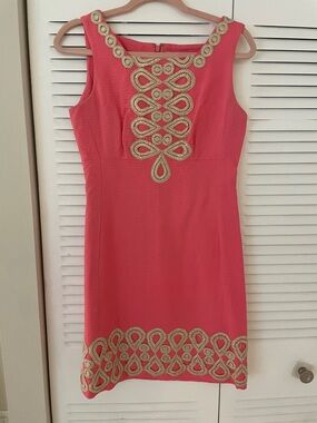 Lilly Pulitzer pink Dress with Gold Embellished Trim
